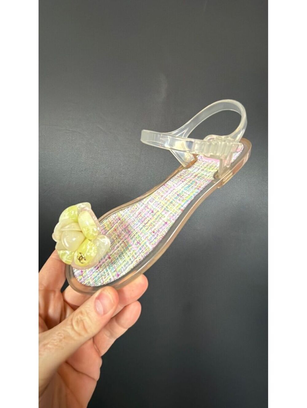 Chanel Clear Camellia Flower Sandals Size 36